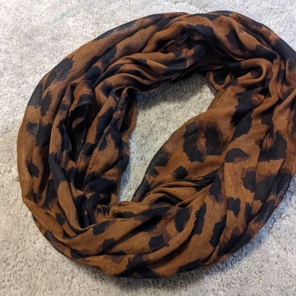 Brown sheer leopard print scarf